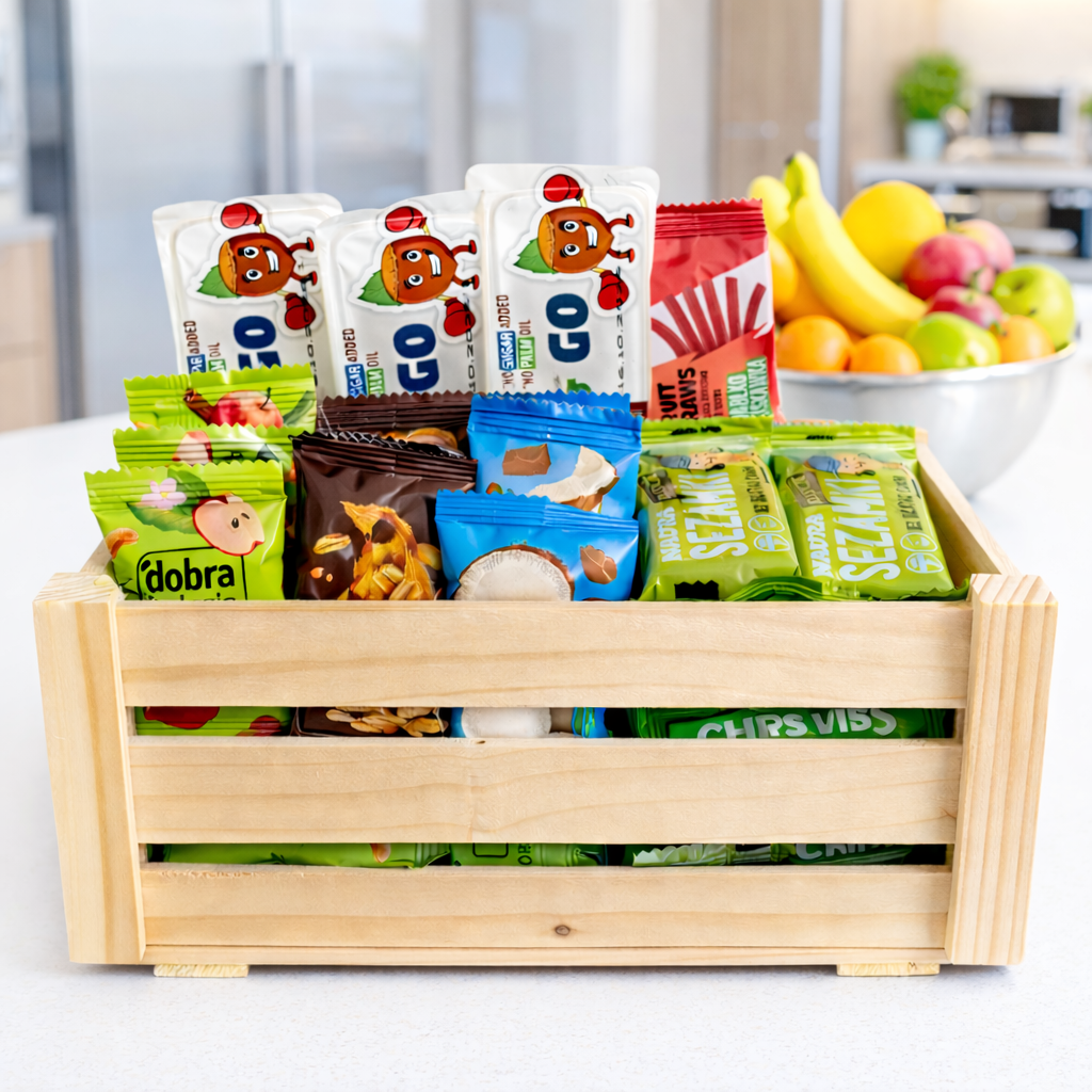 Przekąski w drewnianym koszyku